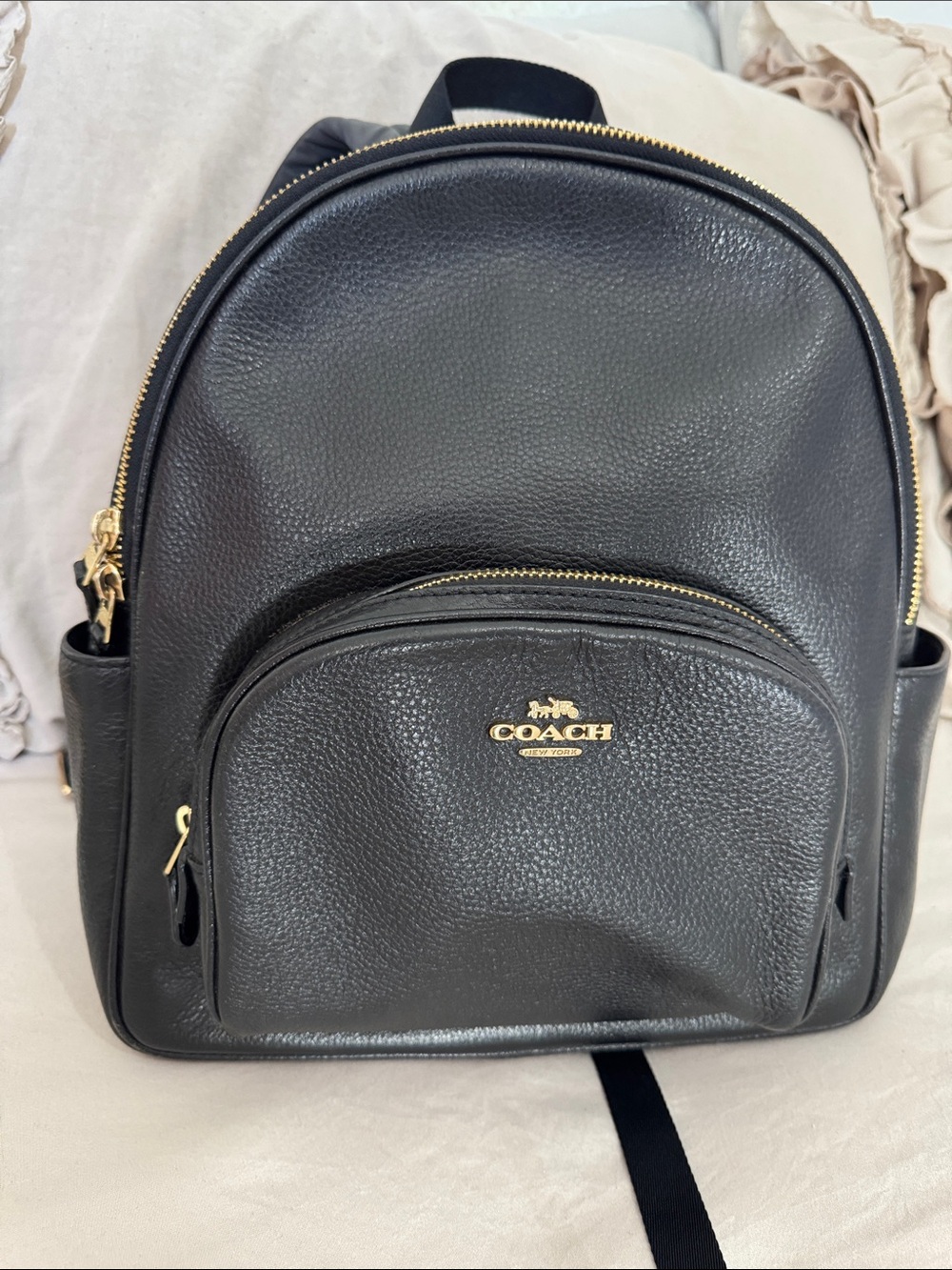 Coach Black Pebbled Leather Backpack with Gold Hardware